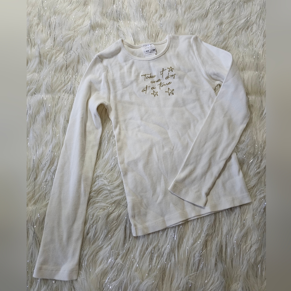 NWOT Zara Girls White Long Sleeve Tee with Gold Stars And Letters Sz 8-9